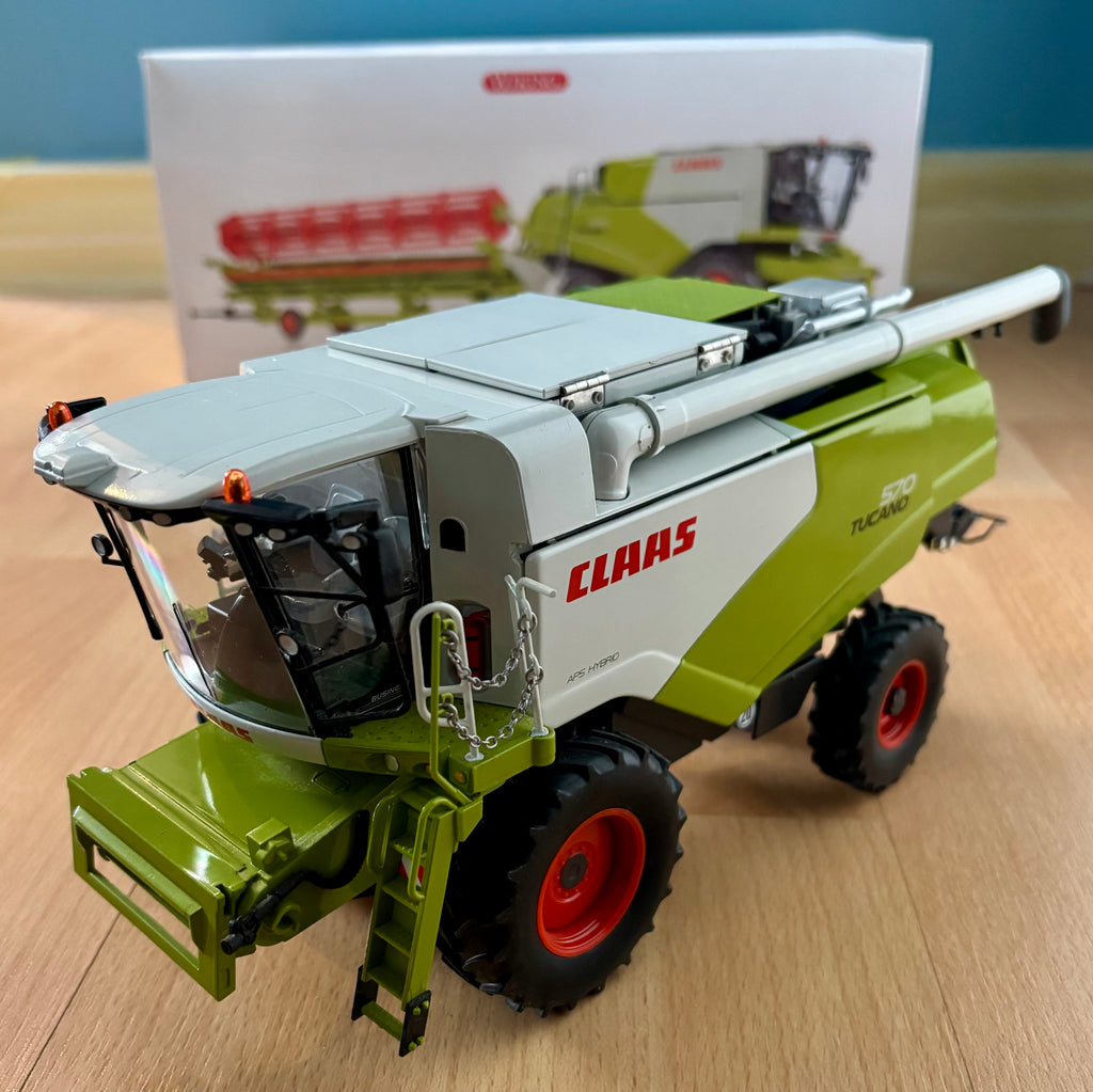 WIKING 1:32 SCALE CLAAS TUCANO 570 COMBINE HARVESTER WITH HEADER AND TRAILER