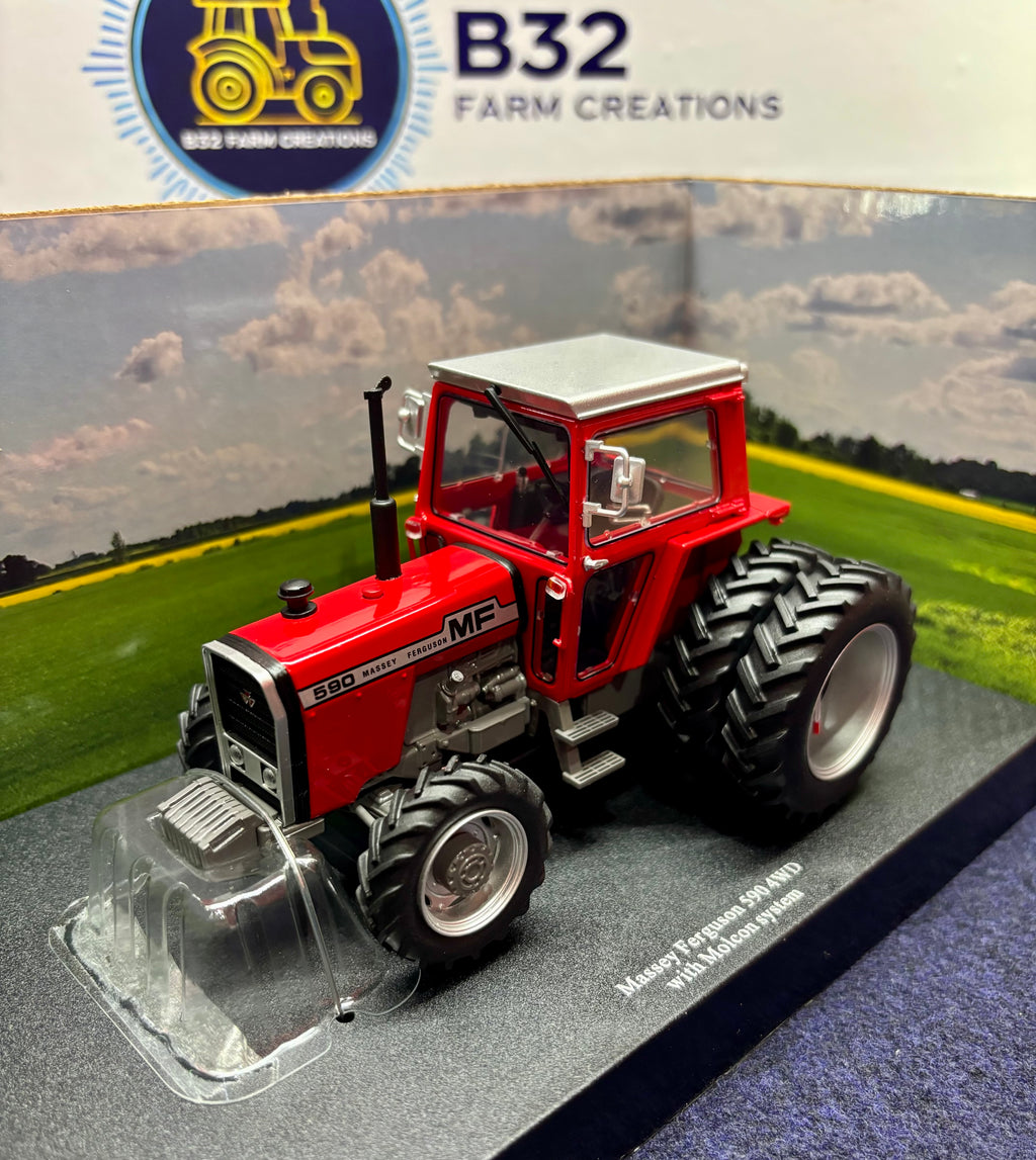 UNIVERSAL HOBBIES 1:32 SCALE MASSEY FERGUSON 590 4WD WITH REAR DUAL WHEELS