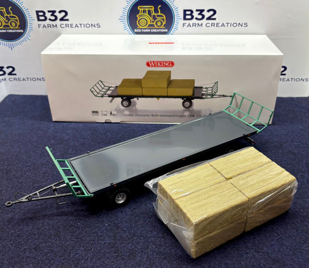 WIKING 1:32 SCALE OEHLER ZDK 120B BALE TRAILER WITH 6 SQUARE BALES