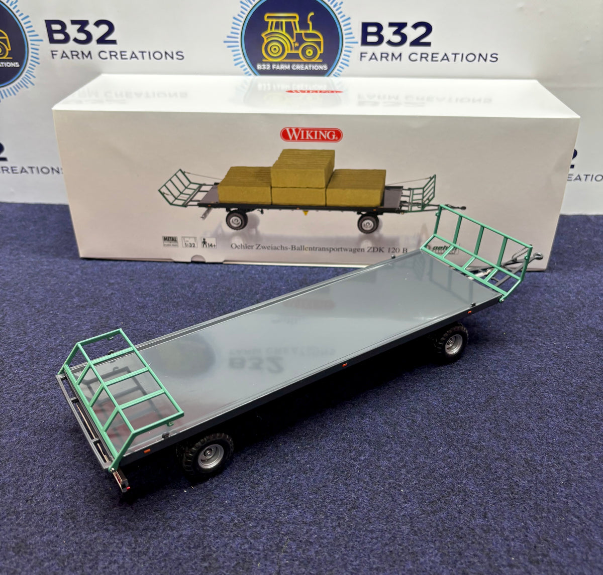 WIKING 1:32 SCALE OEHLER ZDK 120B BALE TRAILER WITH 6 SQUARE BALES