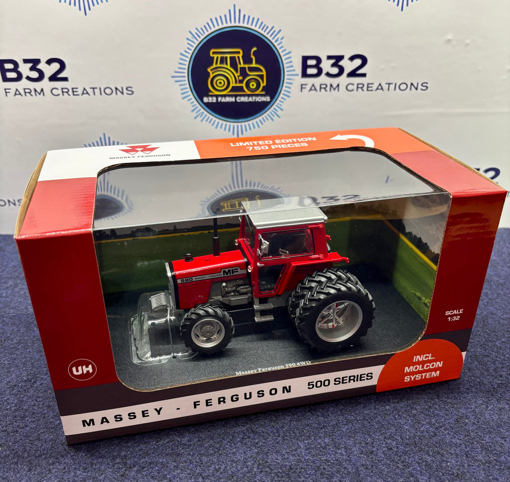 UNIVERSAL HOBBIES 1:32 SCALE MASSEY FERGUSON 590 4WD WITH REAR DUAL WHEELS