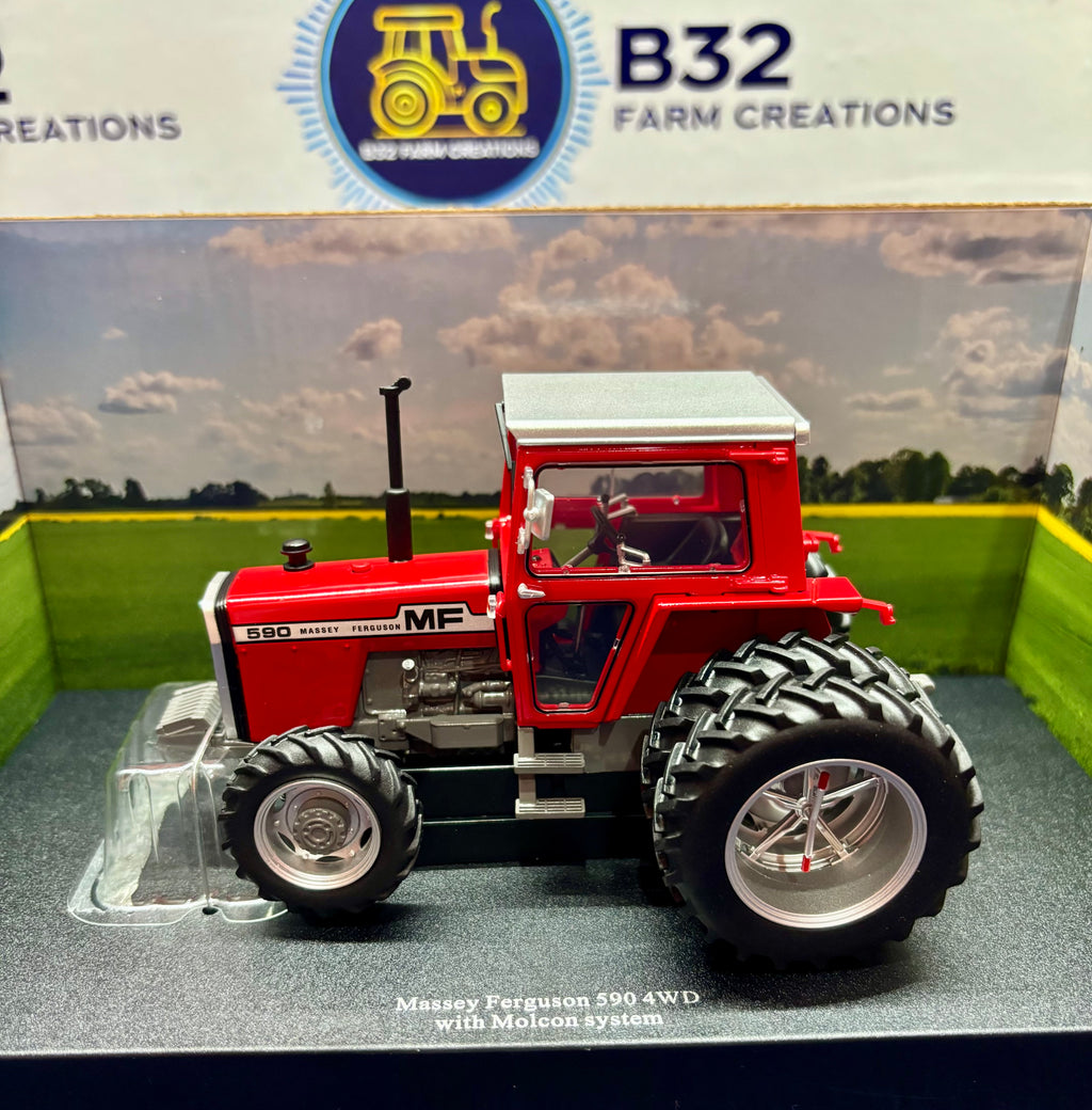 UNIVERSAL HOBBIES 1:32 SCALE MASSEY FERGUSON 590 4WD WITH REAR DUAL WHEELS